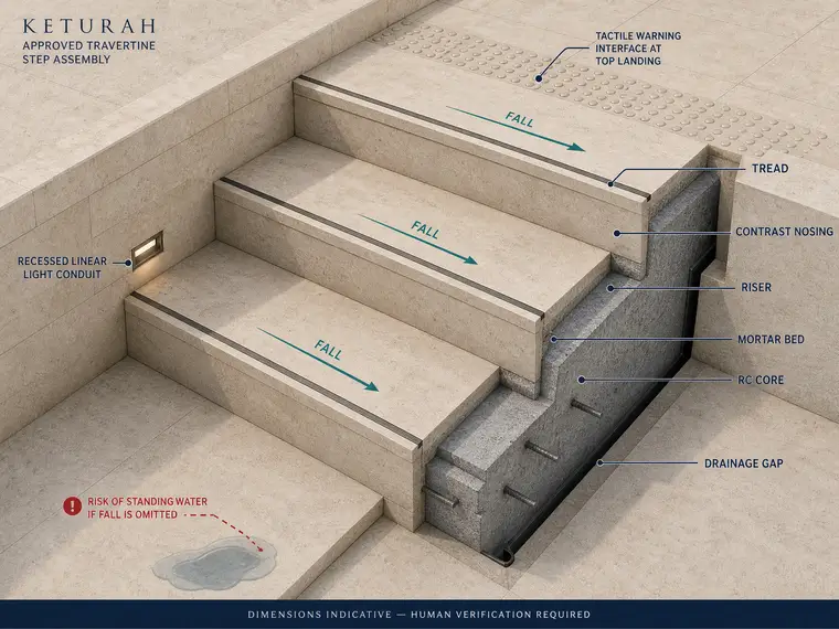 Travertine Step Nosing Drainage