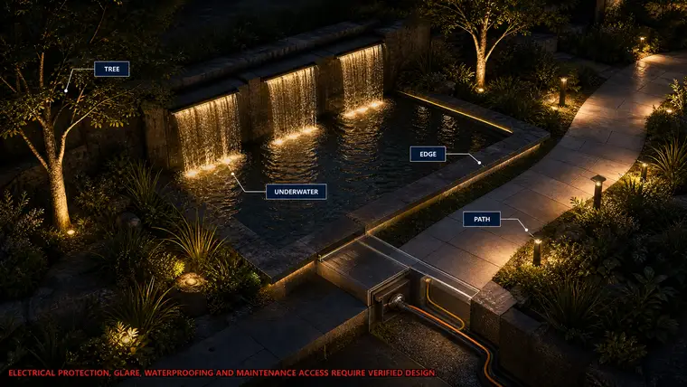 Water Feature Night Lighting